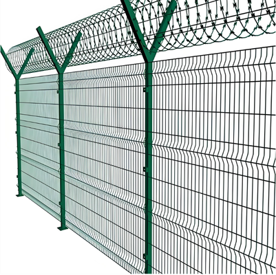 پنل گالوانیزه PVC پوشش 6FT بالا 3D منحنی V Mesh حفاظتی RAL6005 سبز 50x200mm سوراخ سیستم ضد صعود